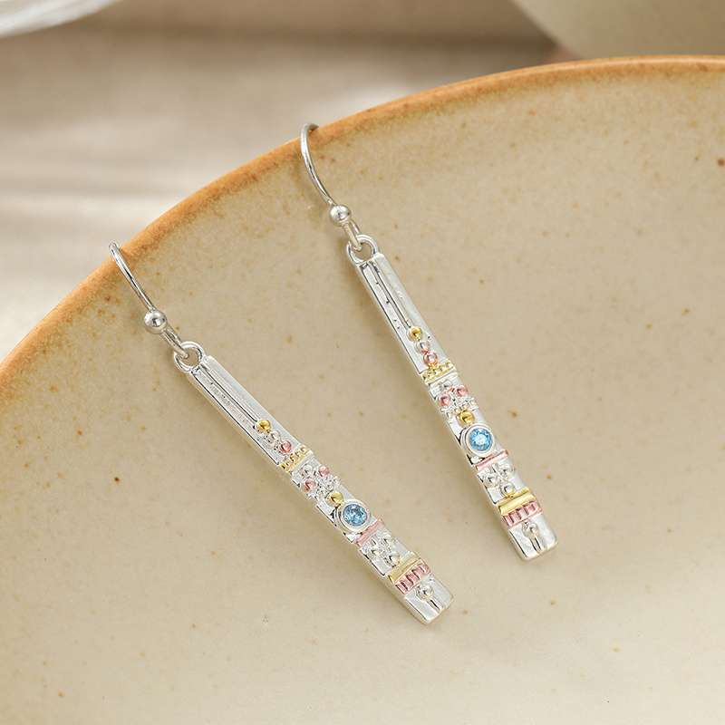 Women's Vintage Long Bar Enamel Hook Dangle Earrings